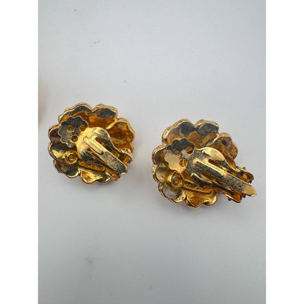 Vtg Hollycraft Brooch Orange Hydrangea Flower & Clip Enamel Earrings Set - Picture 4 of 8